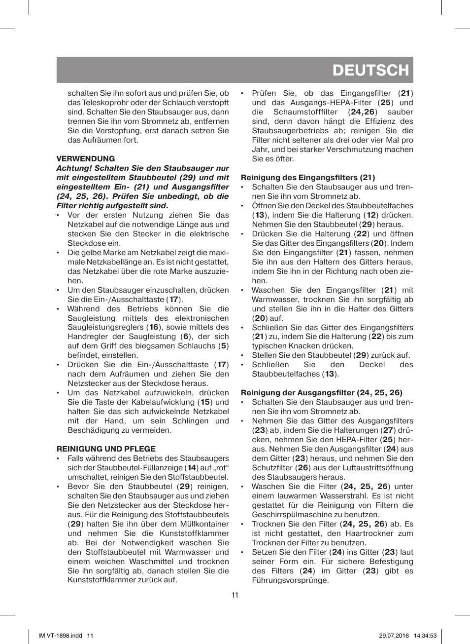 Deutsch | Vitek VT-1898 BK User Manual | Page 11 / 28