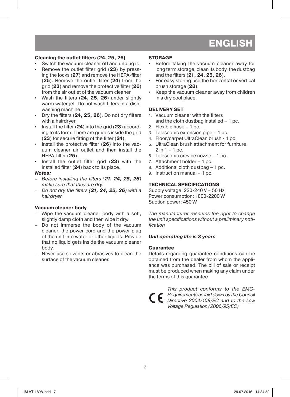 English | Vitek VT-1898 BK User Manual | Page 7 / 28