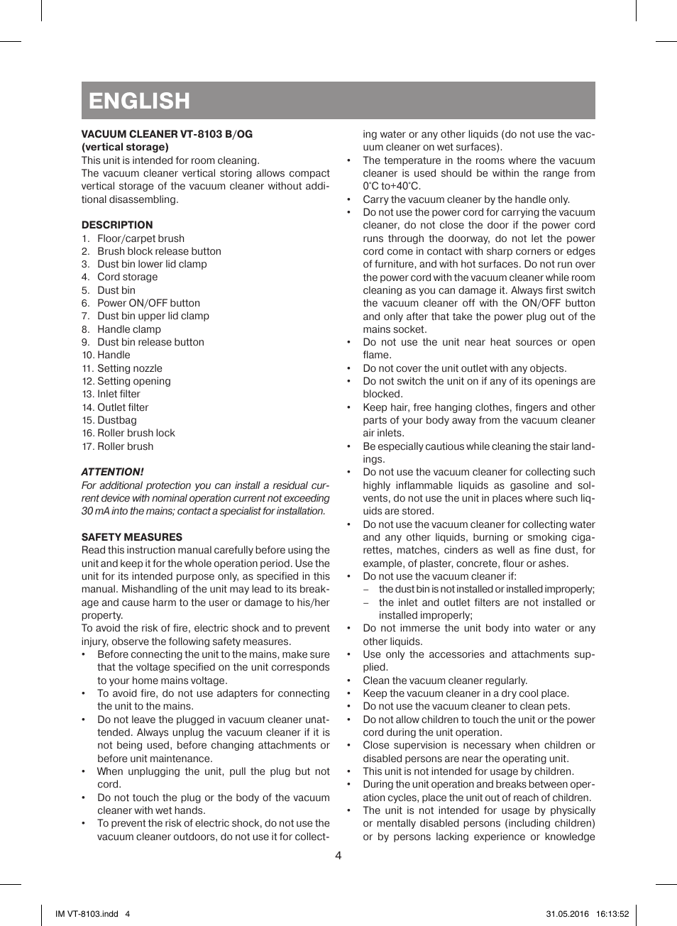 English | Vitek VT-8103 B User Manual | Page 4 / 24