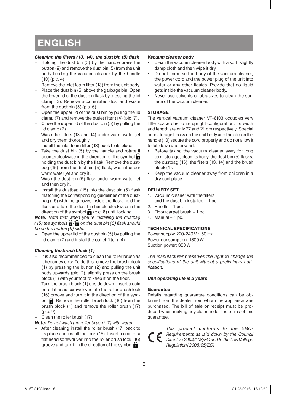 English | Vitek VT-8103 B User Manual | Page 6 / 24