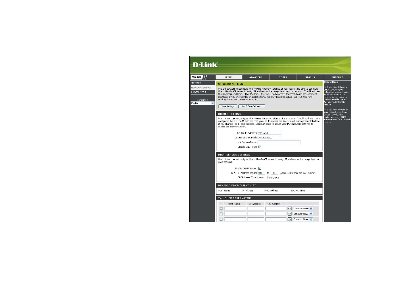 Network (lan ip) settings | D-Link DIR-120 User Manual | Page 40 / 77