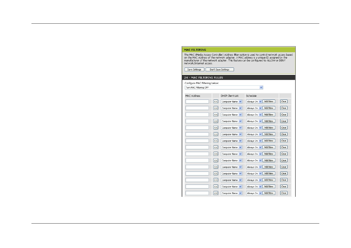 Mac filters, Access control | D-Link DIR-120 User Manual | Page 50 / 77