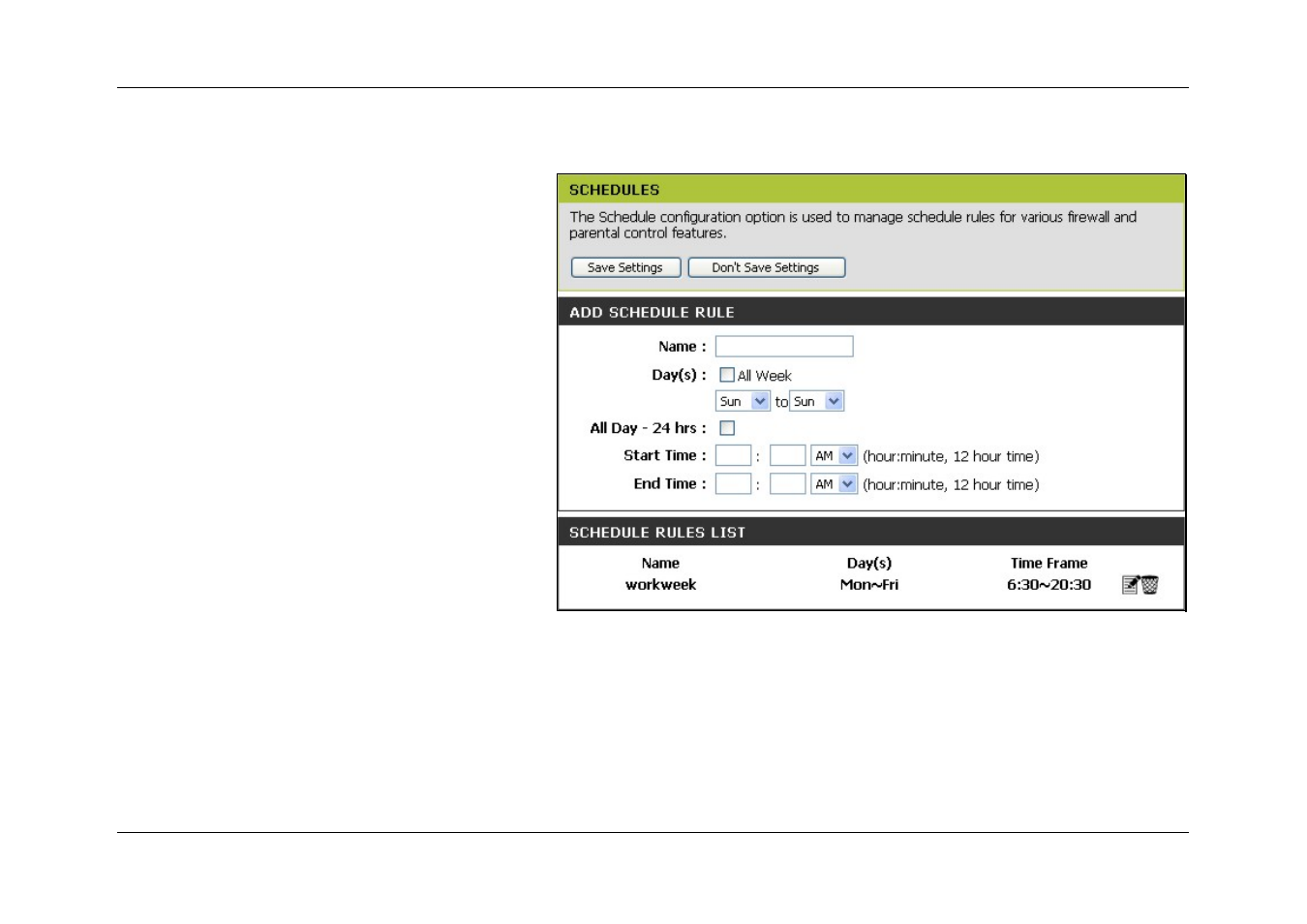 Schedules | D-Link DIR-120 User Manual | Page 62 / 77
