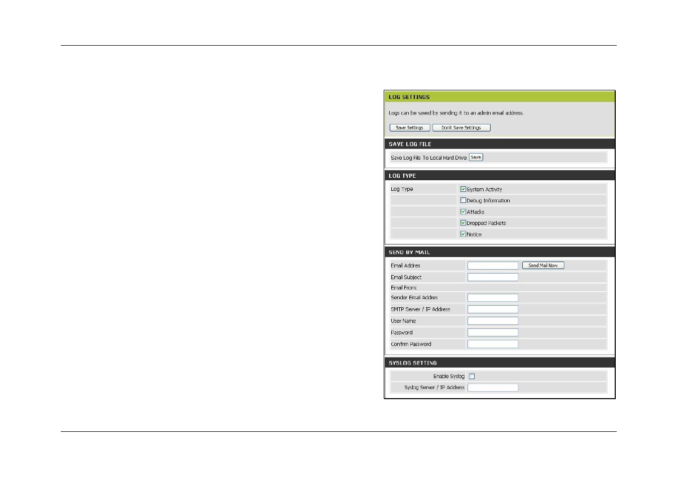 Log settings | D-Link DIR-120 User Manual | Page 63 / 77