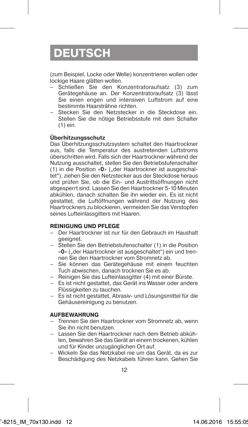 Deutsch | Vitek VT-8215 JR User Manual | Page 12 / 32