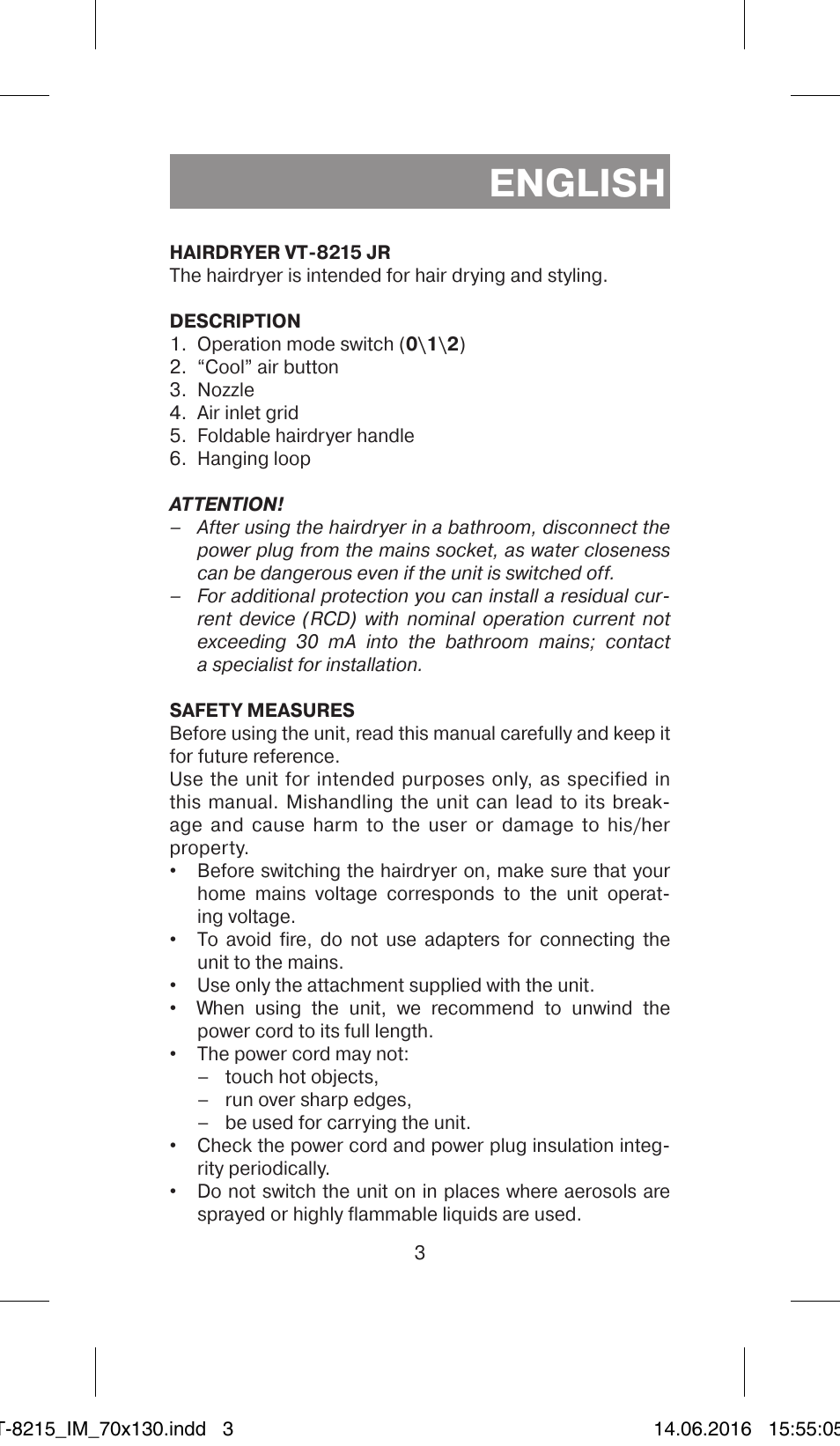 English | Vitek VT-8215 JR User Manual | Page 3 / 32