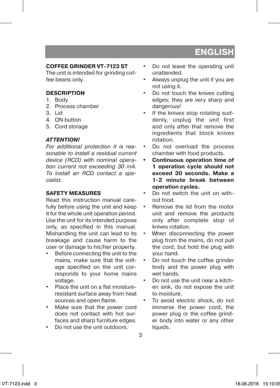 English | Vitek VT-7123 ST User Manual | Page 3 / 24
