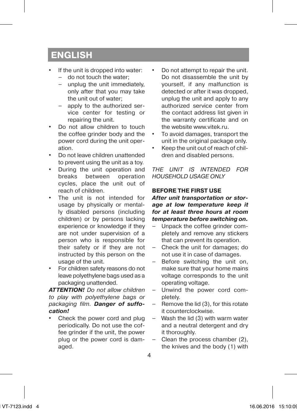 English | Vitek VT-7123 ST User Manual | Page 4 / 24