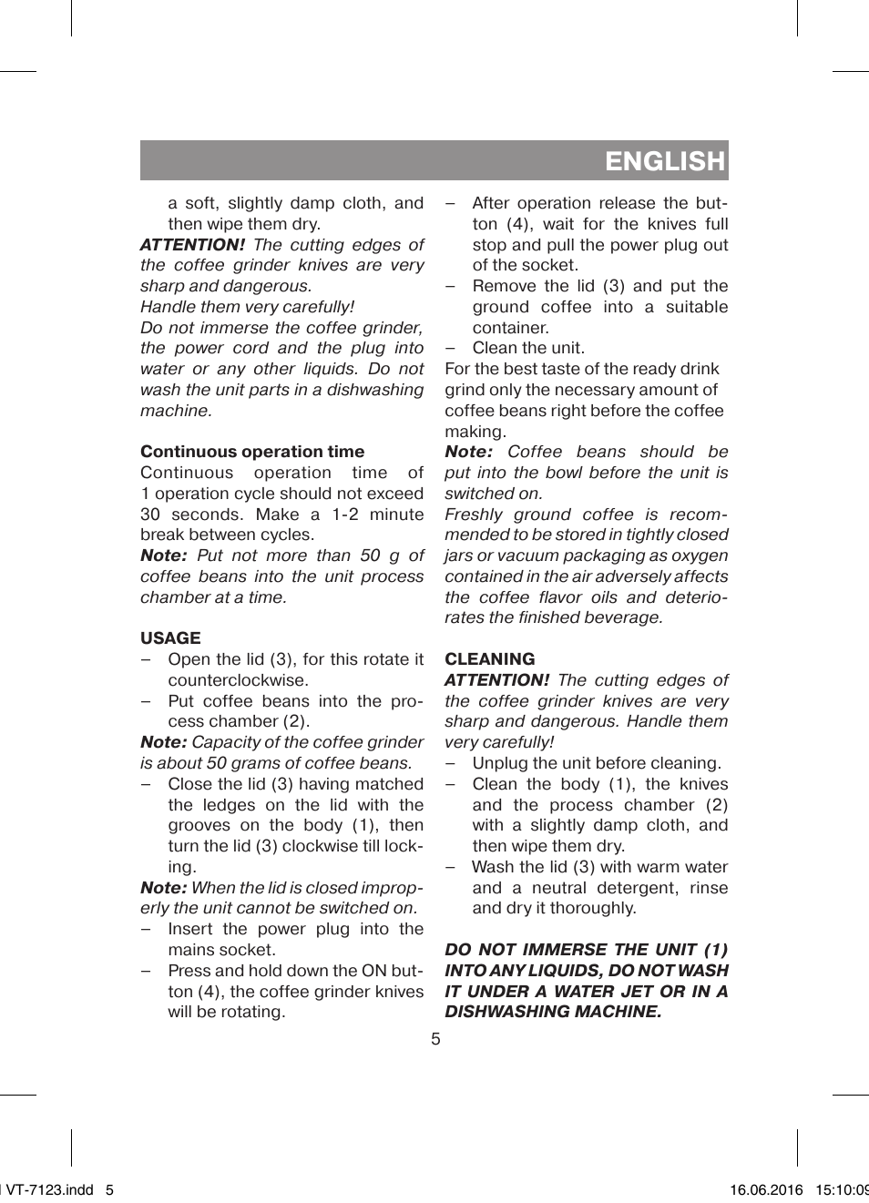 English | Vitek VT-7123 ST User Manual | Page 5 / 24