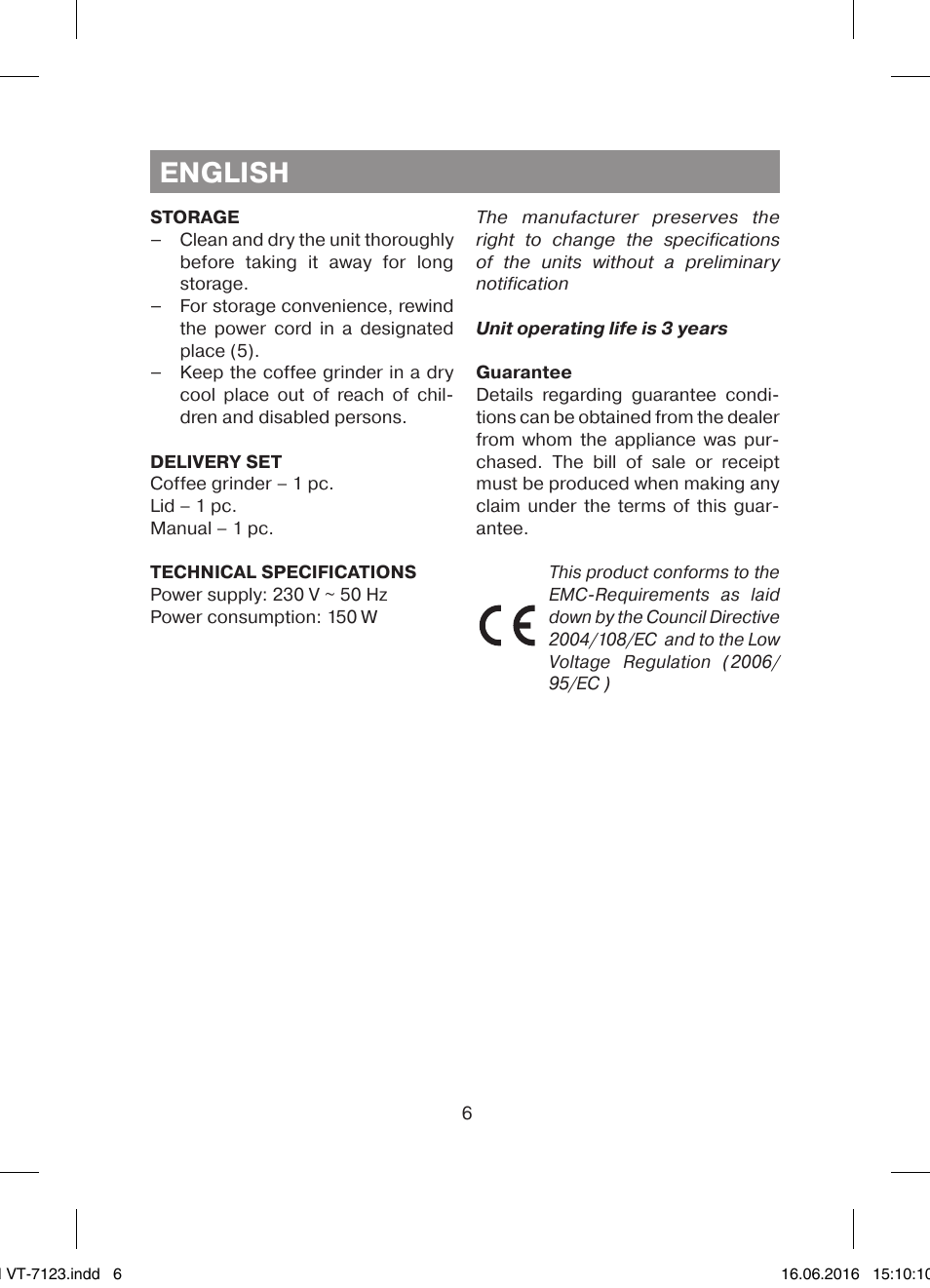 English | Vitek VT-7123 ST User Manual | Page 6 / 24