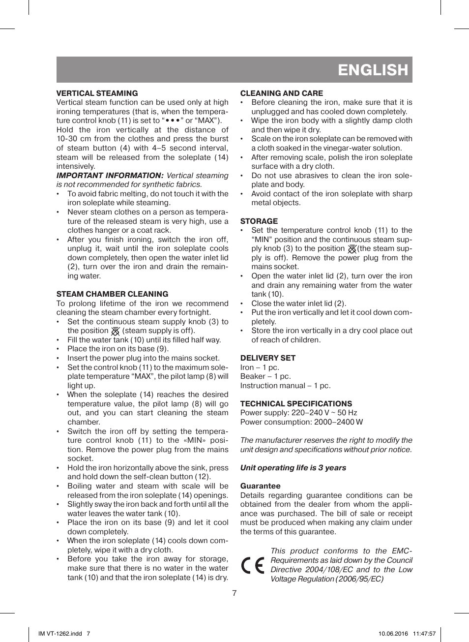 English | Vitek VT-1262 PK User Manual | Page 7 / 32