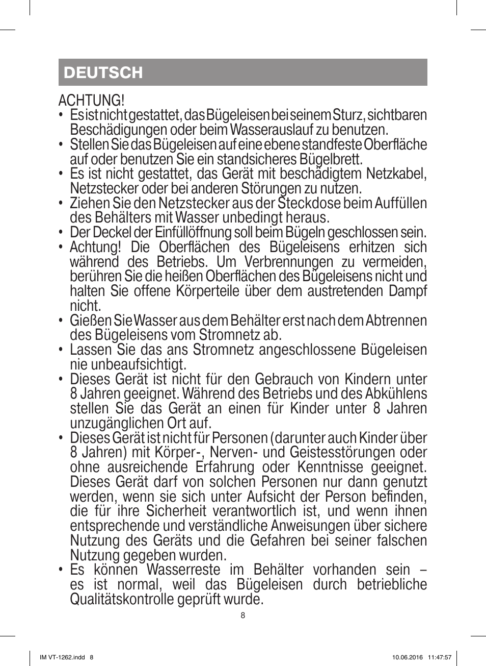 Vitek VT-1262 PK User Manual | Page 8 / 32