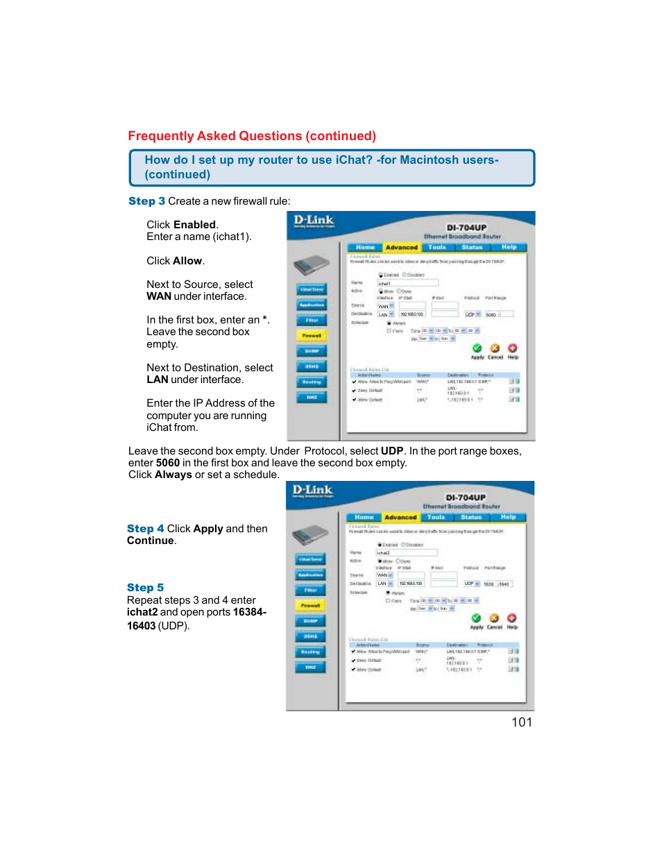 101 frequently asked questions (continued) | D-Link DI-704UP User Manual | Page 101 / 108