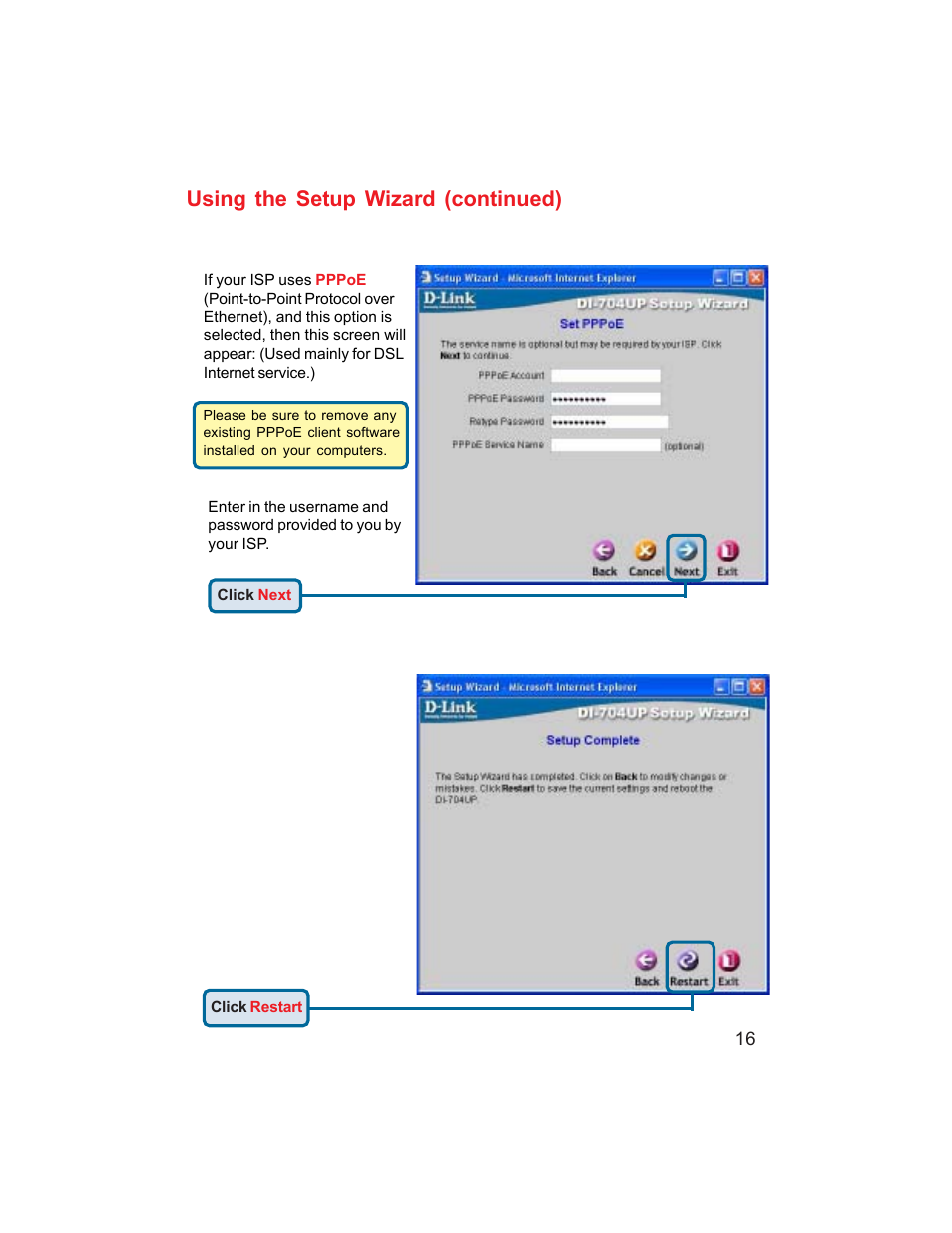 Using the setup wizard (continued) | D-Link DI-704UP User Manual | Page 16 / 108