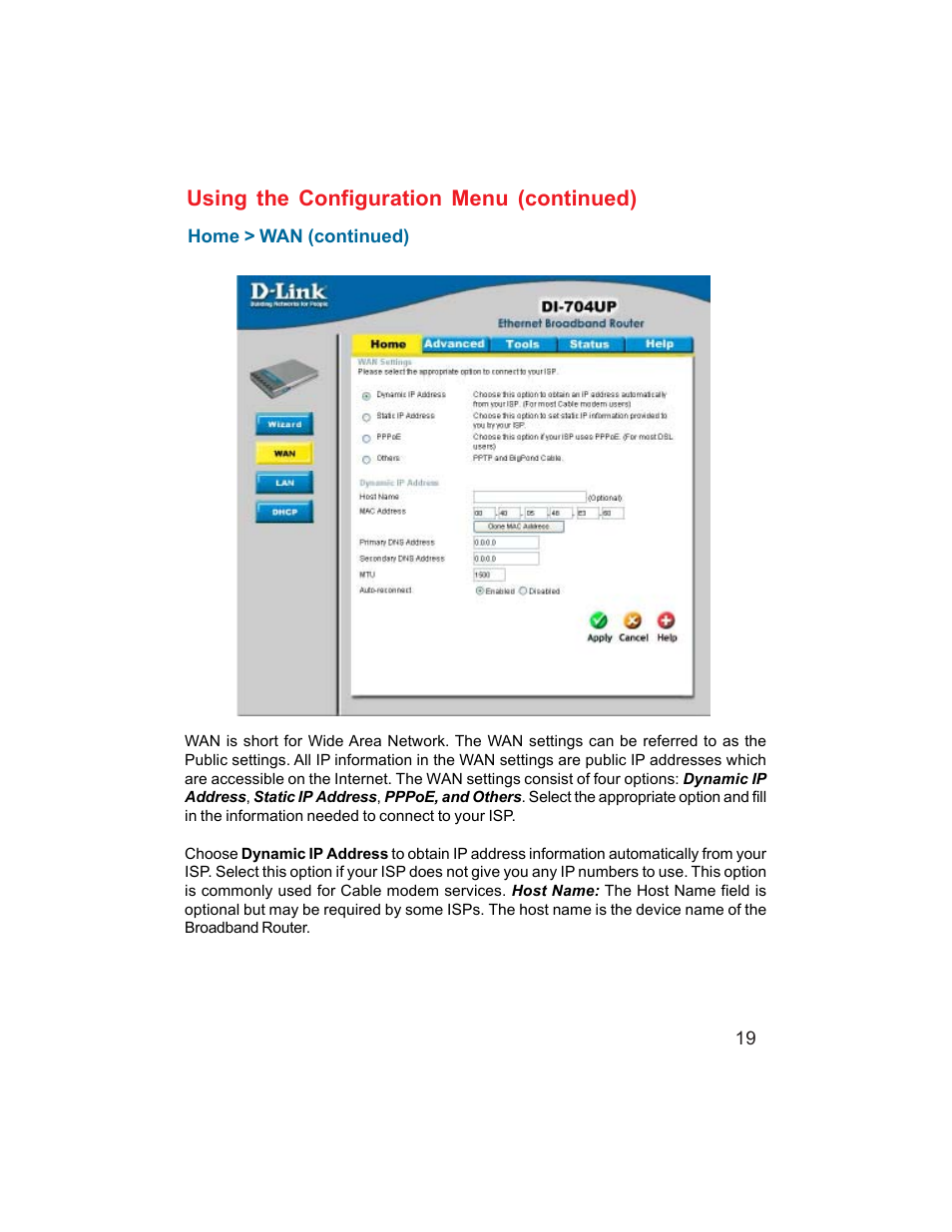 Using the configuration menu (continued) | D-Link DI-704UP User Manual | Page 19 / 108