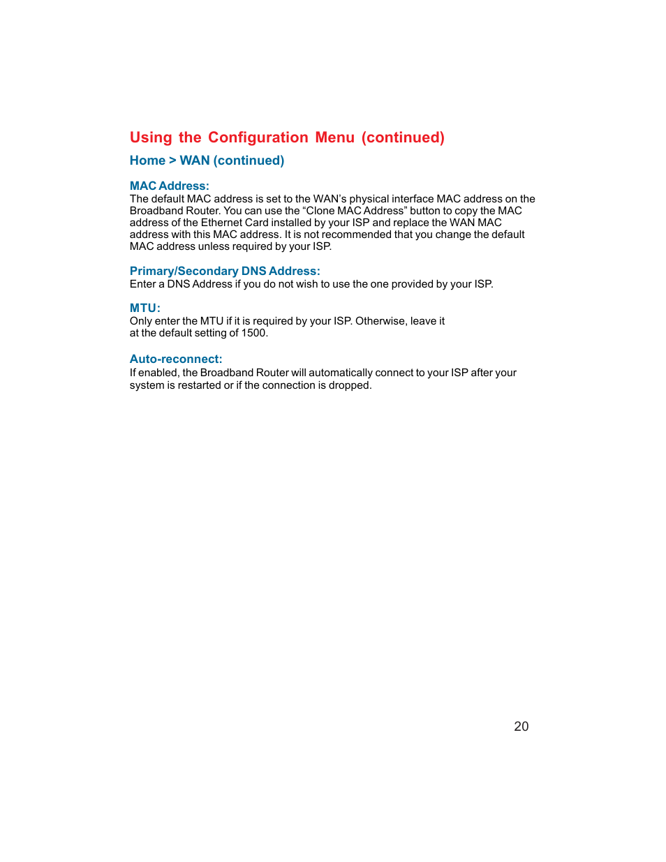 Using the configuration menu (continued) | D-Link DI-704UP User Manual | Page 20 / 108