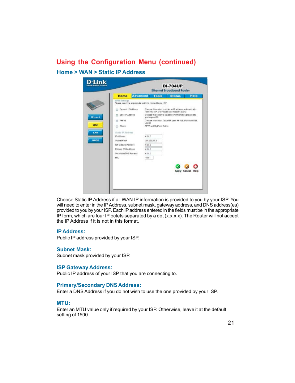 Using the configuration menu (continued) | D-Link DI-704UP User Manual | Page 21 / 108