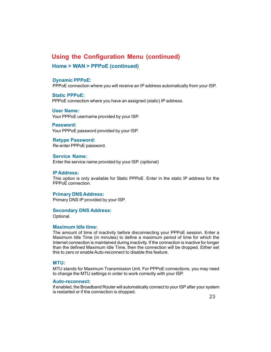 Using the configuration menu (continued) | D-Link DI-704UP User Manual | Page 23 / 108