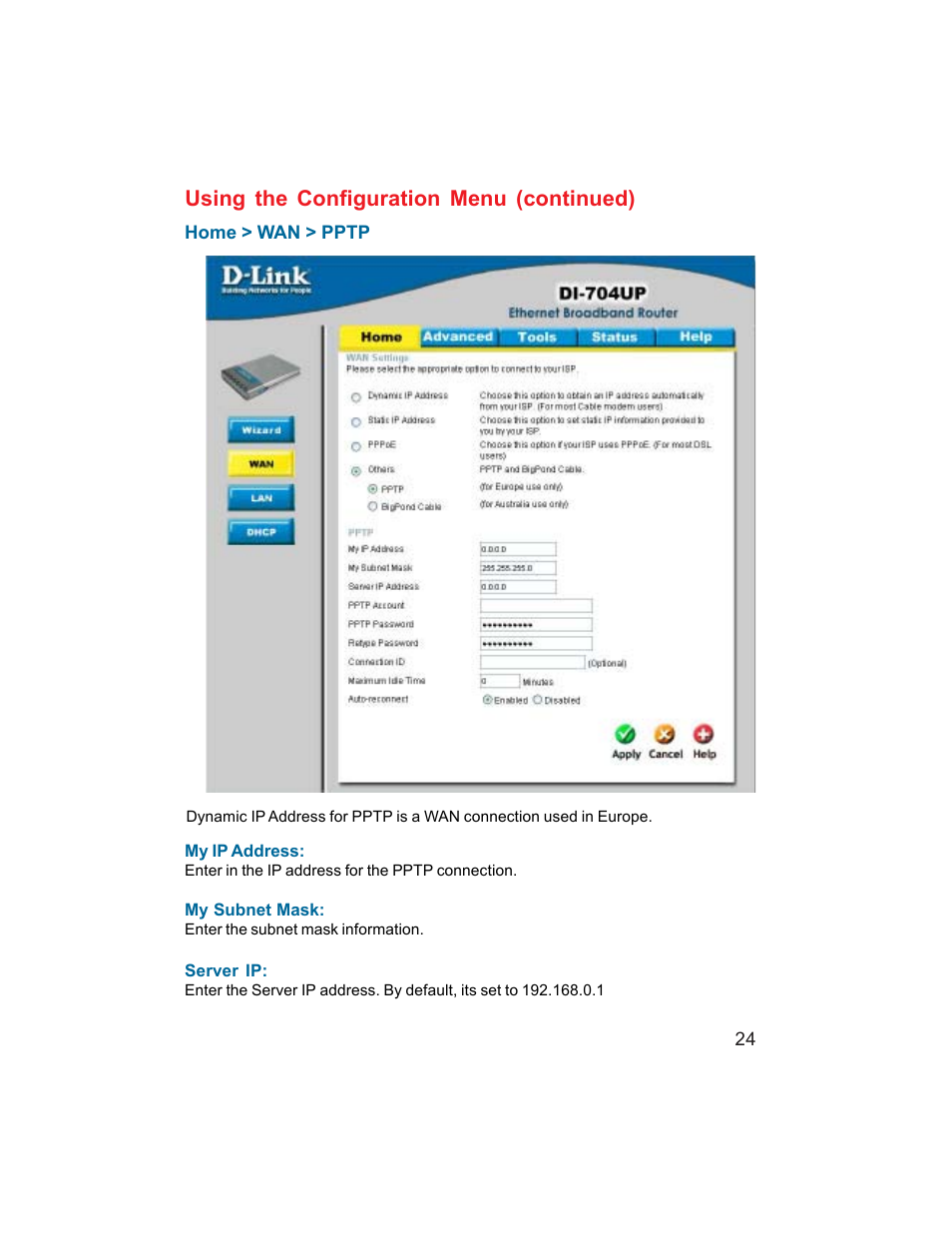 Using the configuration menu (continued) | D-Link DI-704UP User Manual | Page 24 / 108