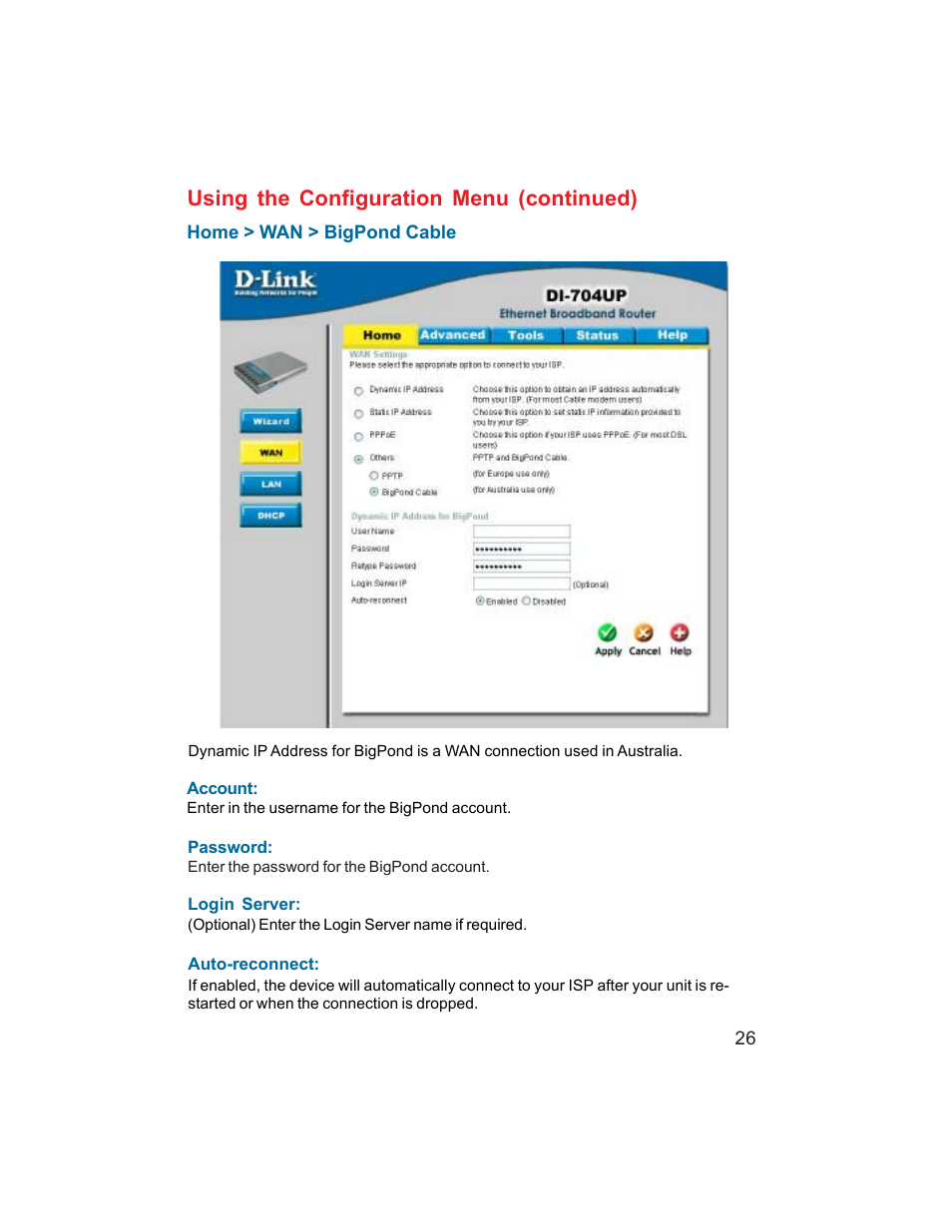 Using the configuration menu (continued) | D-Link DI-704UP User Manual | Page 26 / 108
