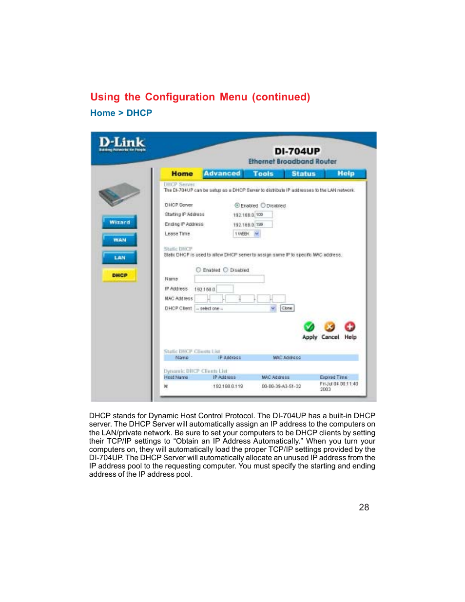 Using the configuration menu (continued) | D-Link DI-704UP User Manual | Page 28 / 108
