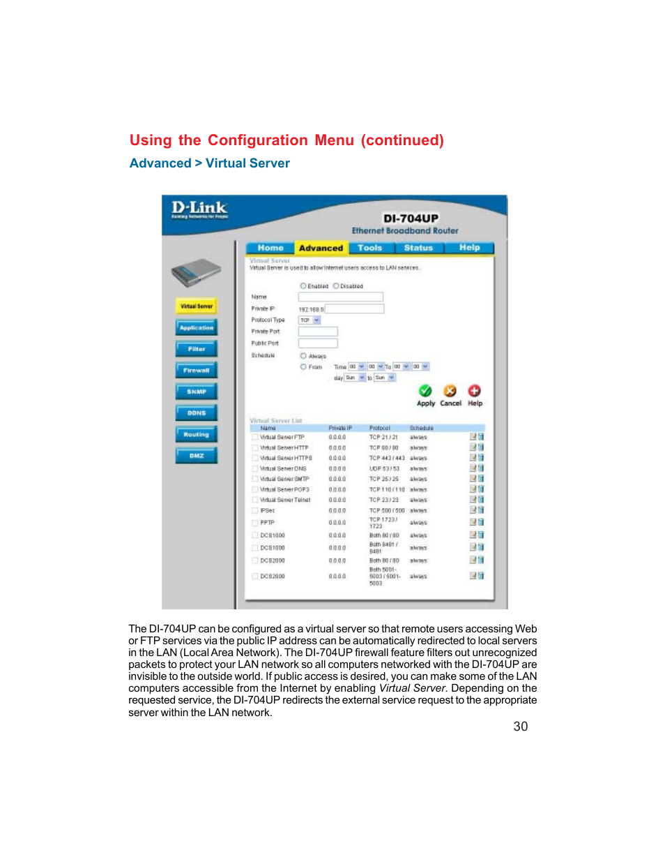 Using the configuration menu (continued) | D-Link DI-704UP User Manual | Page 30 / 108
