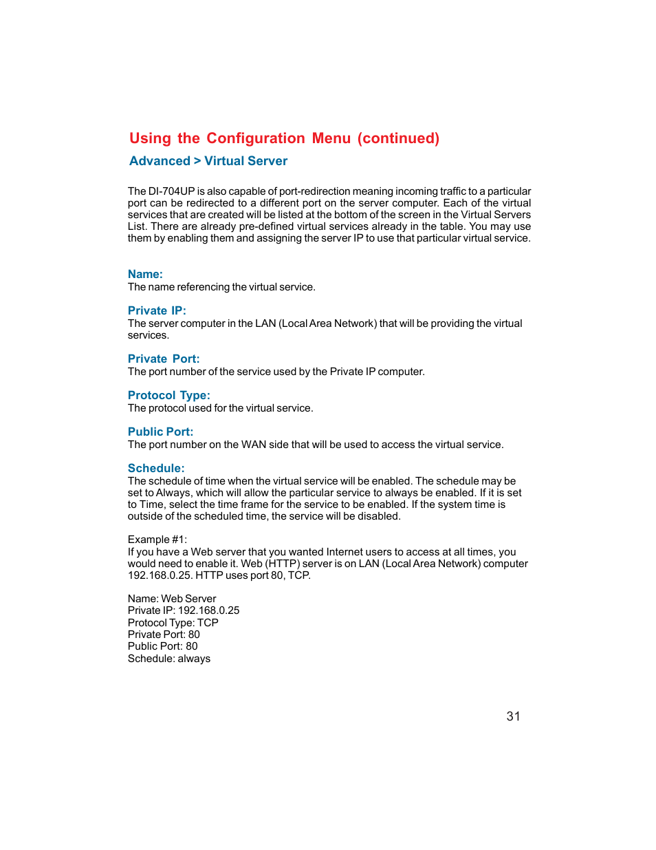 Using the configuration menu (continued) | D-Link DI-704UP User Manual | Page 31 / 108