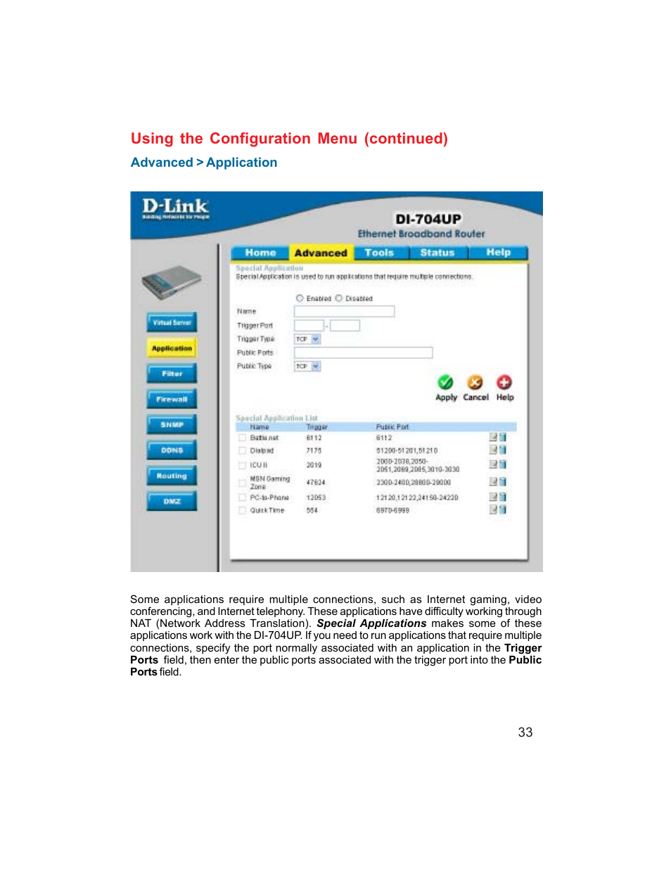 Using the configuration menu (continued) | D-Link DI-704UP User Manual | Page 33 / 108