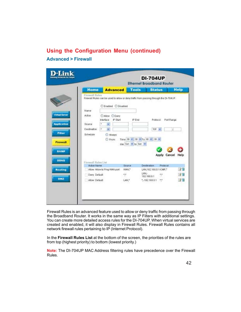 Using the configuration menu (continued) | D-Link DI-704UP User Manual | Page 42 / 108