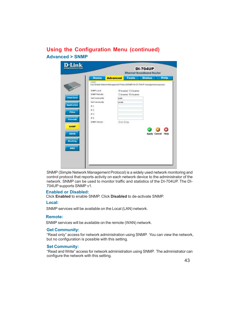 Using the configuration menu (continued) | D-Link DI-704UP User Manual | Page 43 / 108