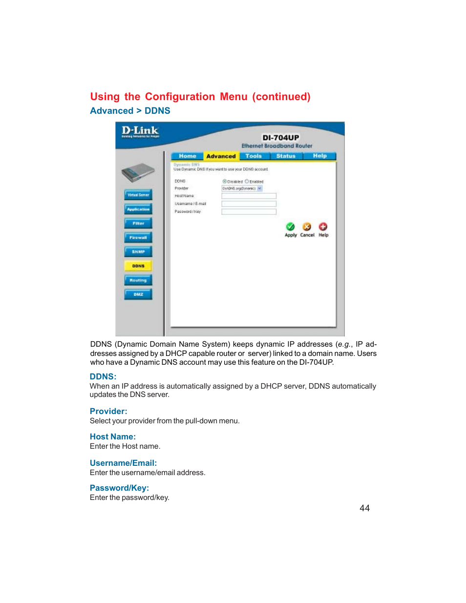 Using the configuration menu (continued) | D-Link DI-704UP User Manual | Page 44 / 108
