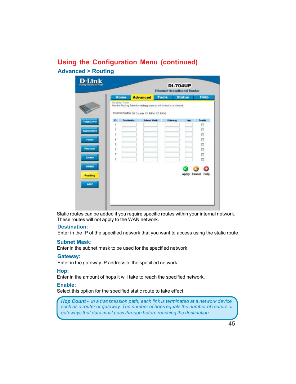 Using the configuration menu (continued) | D-Link DI-704UP User Manual | Page 45 / 108