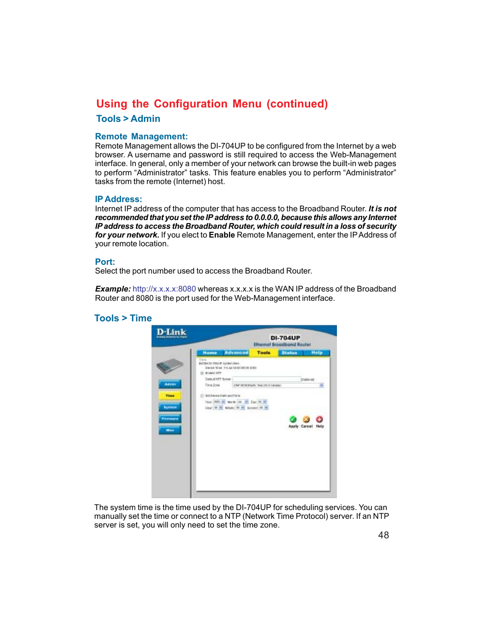 Using the configuration menu (continued) | D-Link DI-704UP User Manual | Page 48 / 108