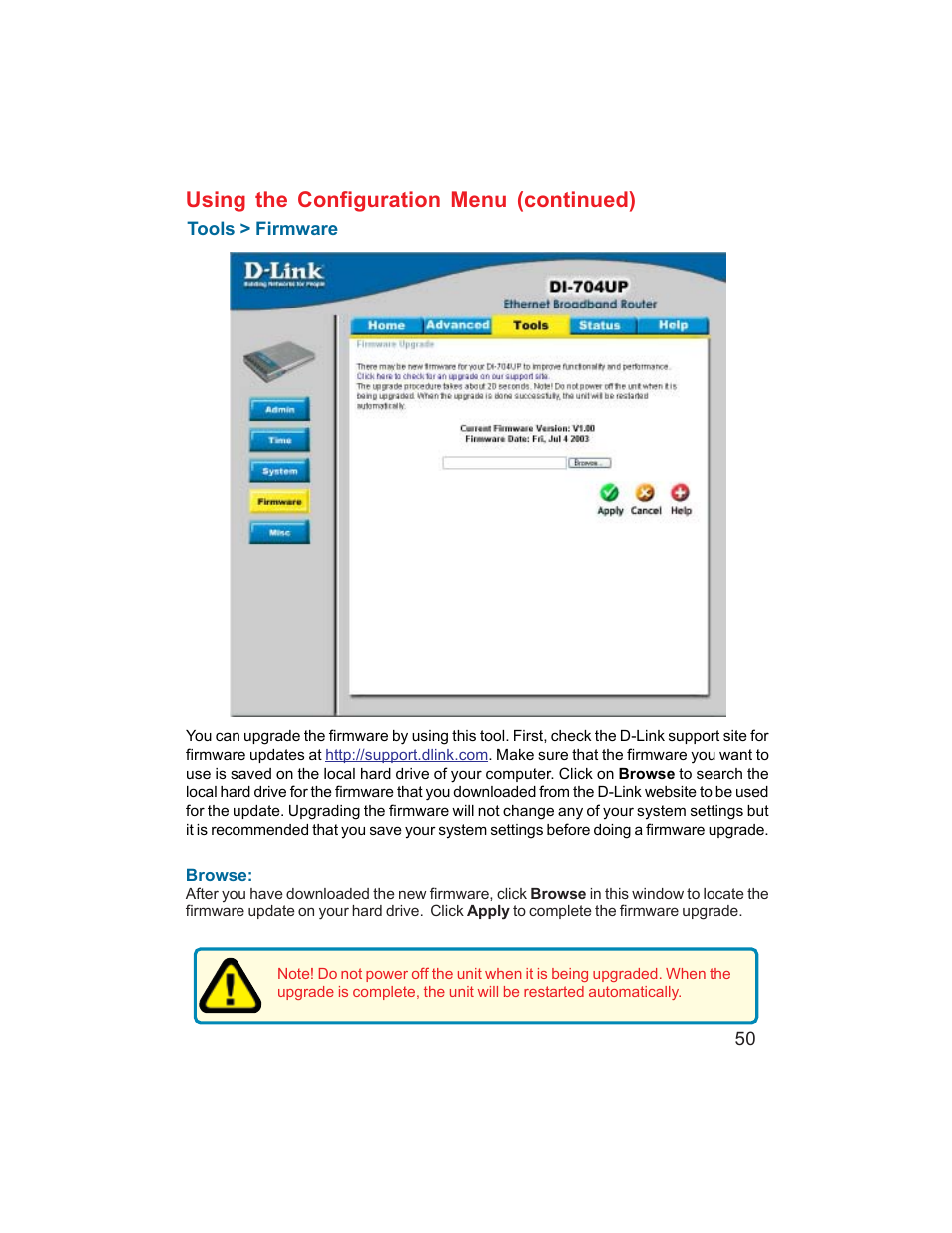 Using the configuration menu (continued) | D-Link DI-704UP User Manual | Page 50 / 108