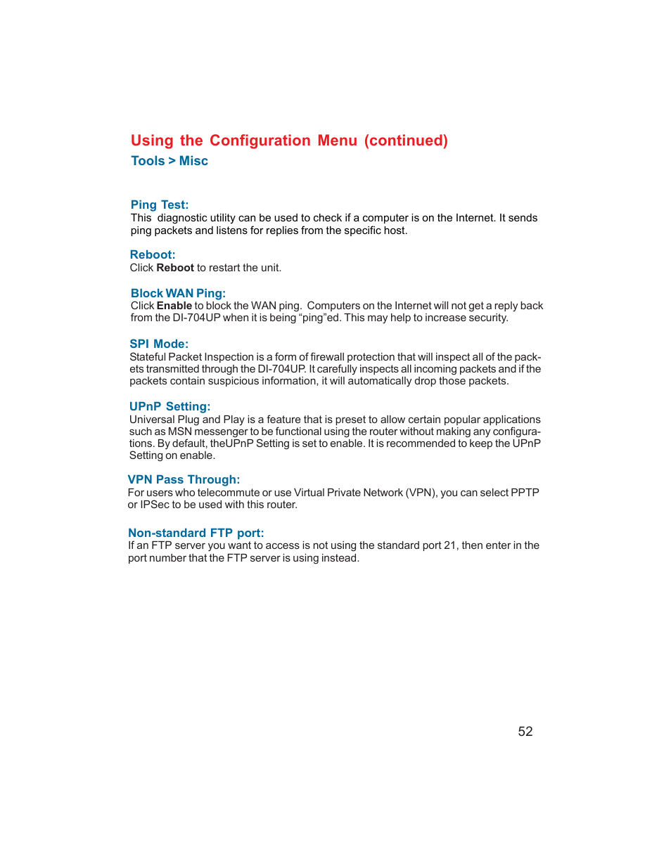 Using the configuration menu (continued) | D-Link DI-704UP User Manual | Page 52 / 108