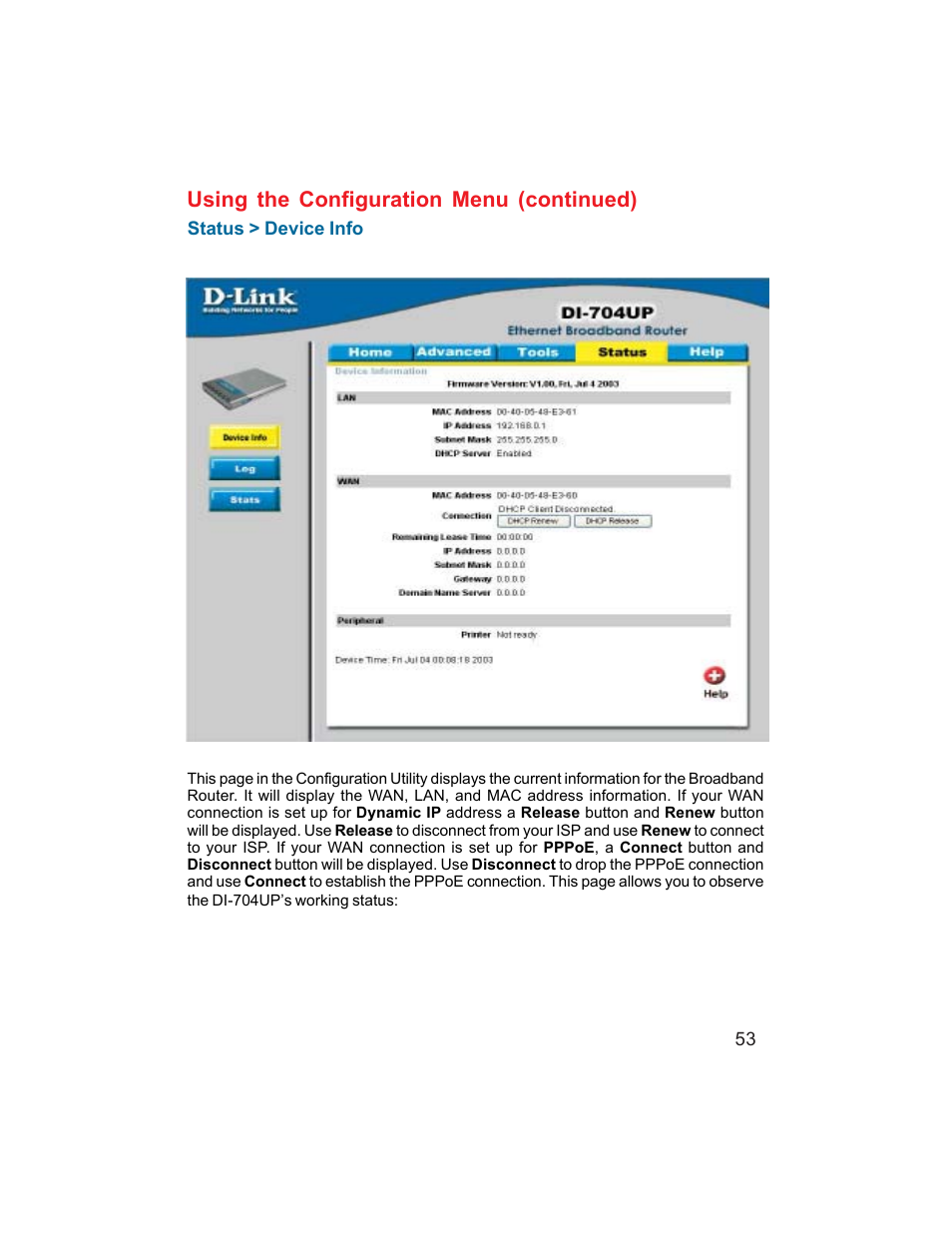 Using the configuration menu (continued) | D-Link DI-704UP User Manual | Page 53 / 108