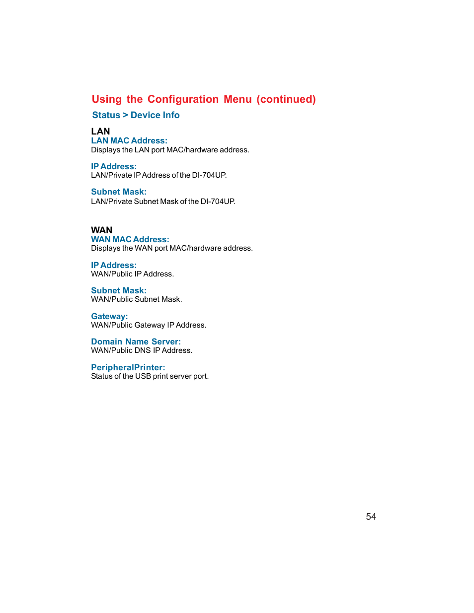 Using the configuration menu (continued) | D-Link DI-704UP User Manual | Page 54 / 108