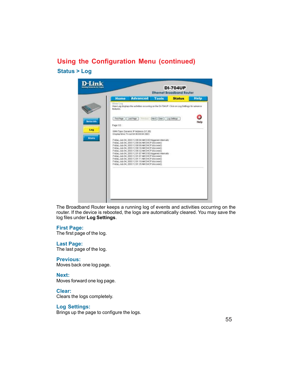 Using the configuration menu (continued) | D-Link DI-704UP User Manual | Page 55 / 108