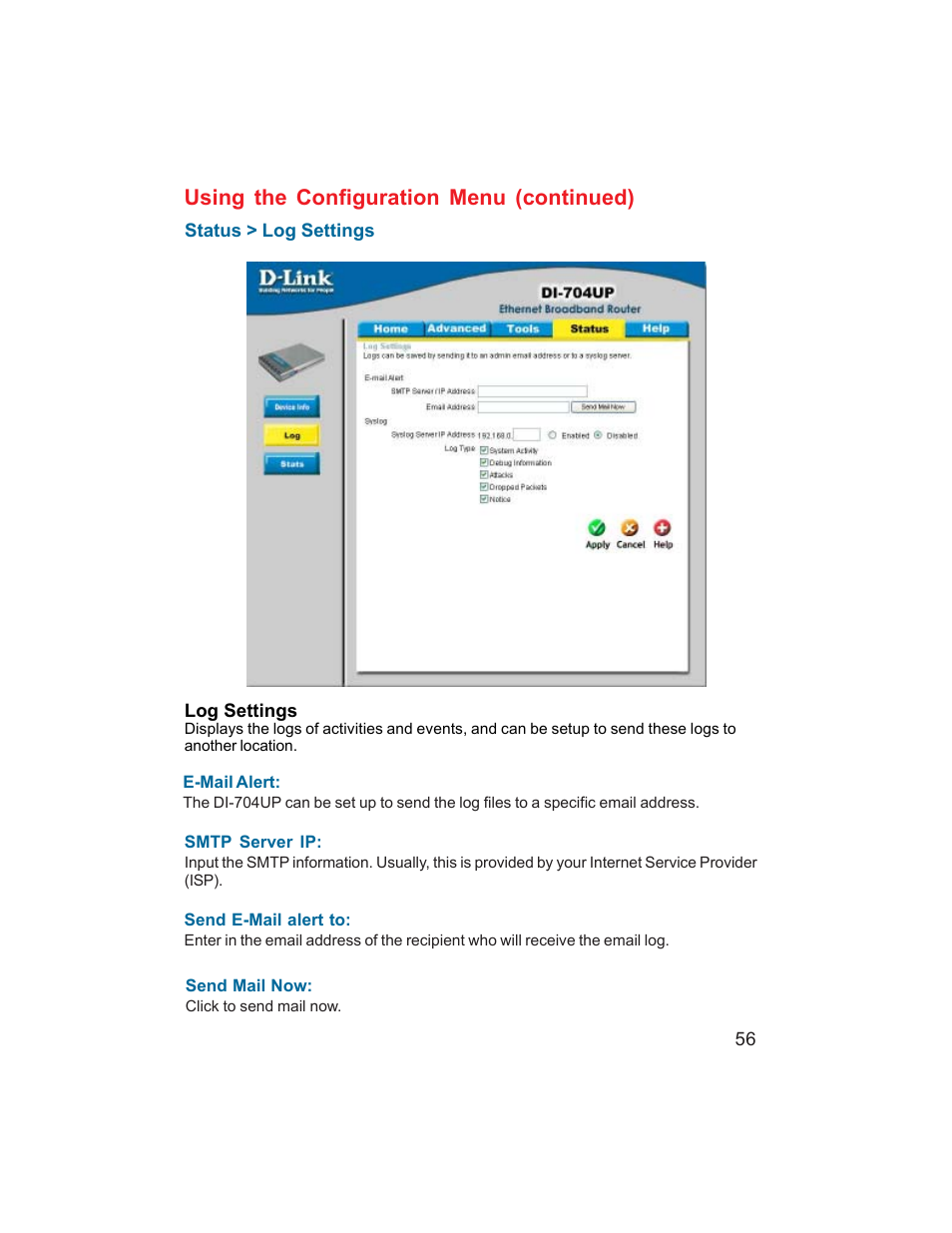 Using the configuration menu (continued) | D-Link DI-704UP User Manual | Page 56 / 108