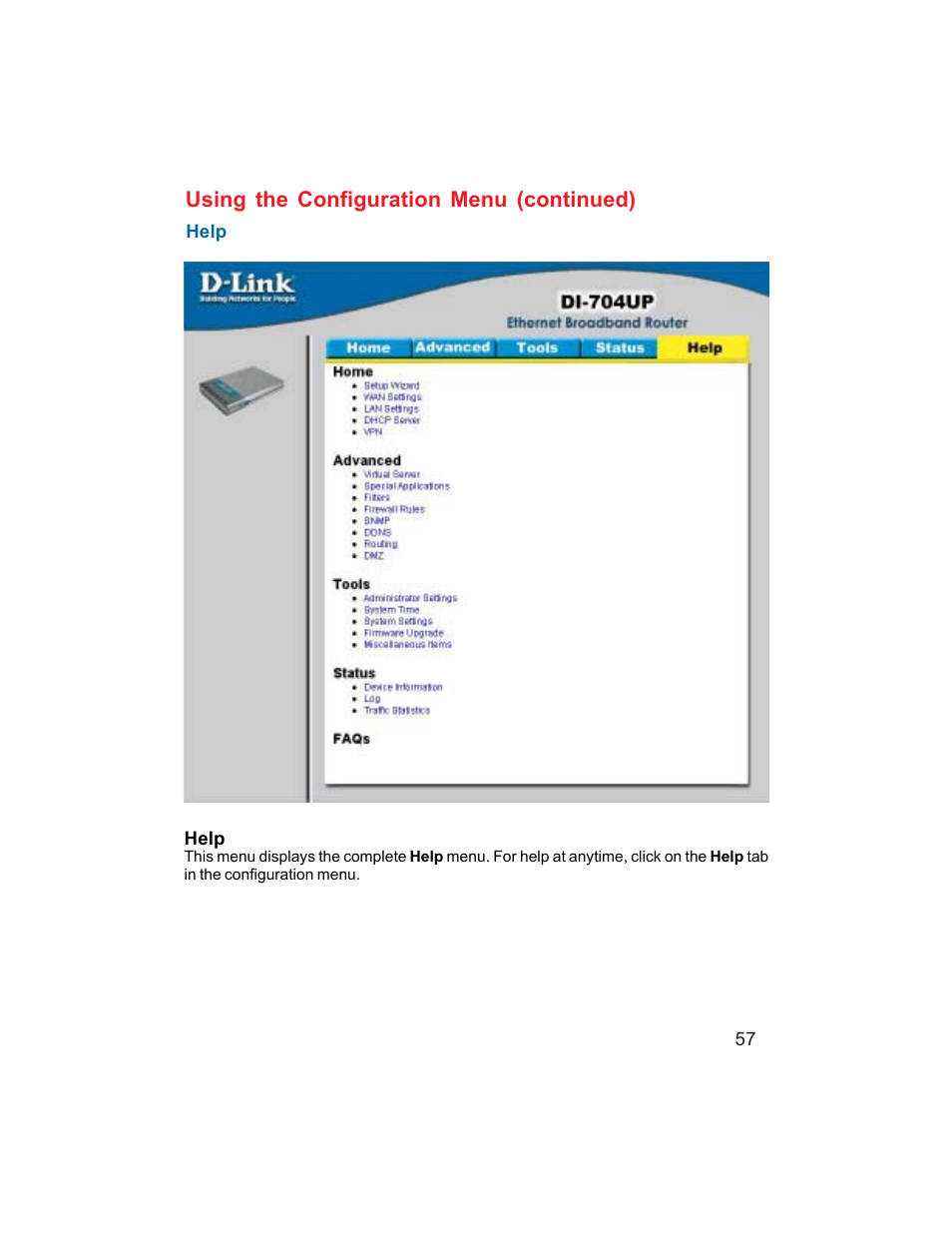 Using the configuration menu (continued) | D-Link DI-704UP User Manual | Page 57 / 108