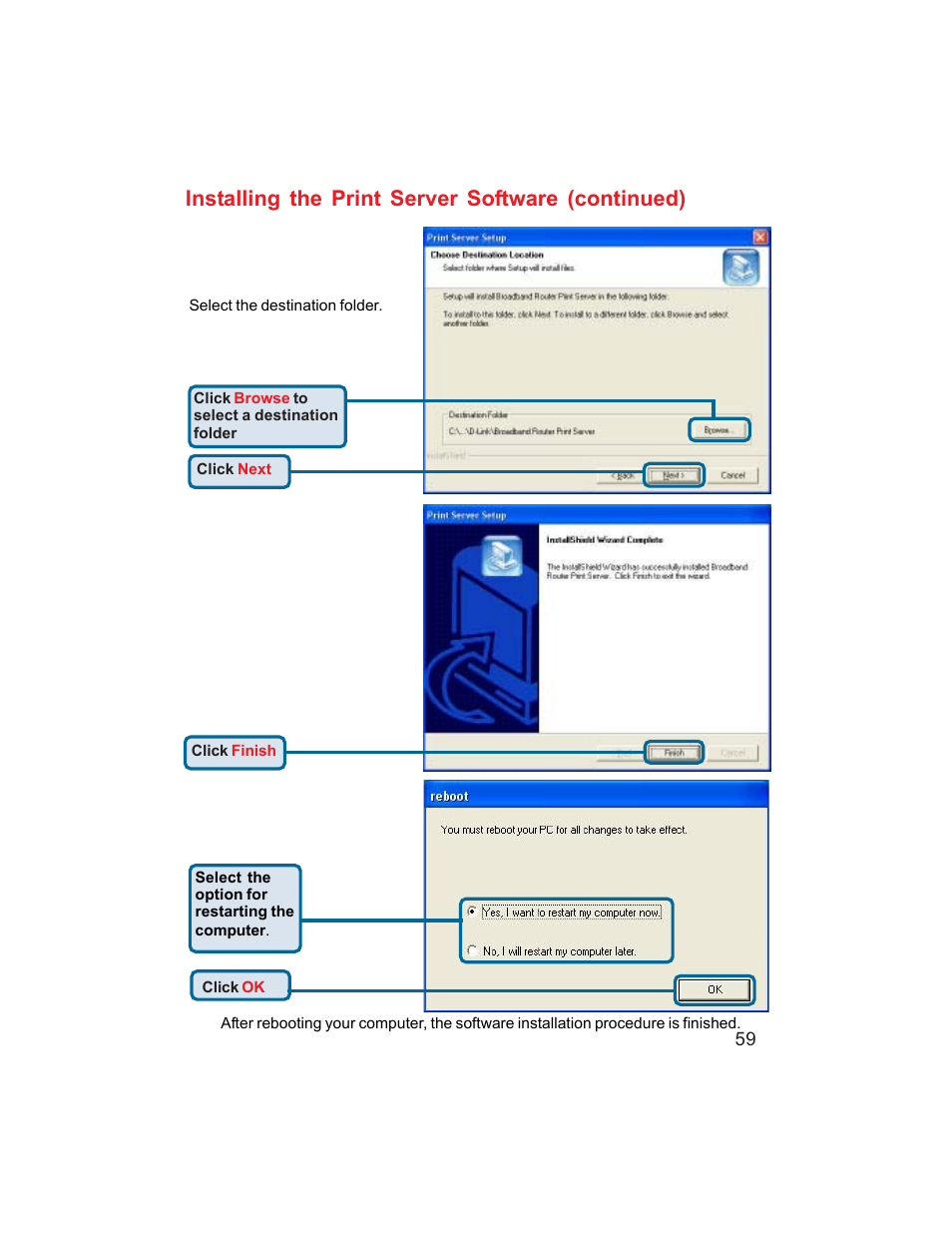 Installing the print server software (continued) | D-Link DI-704UP User Manual | Page 59 / 108