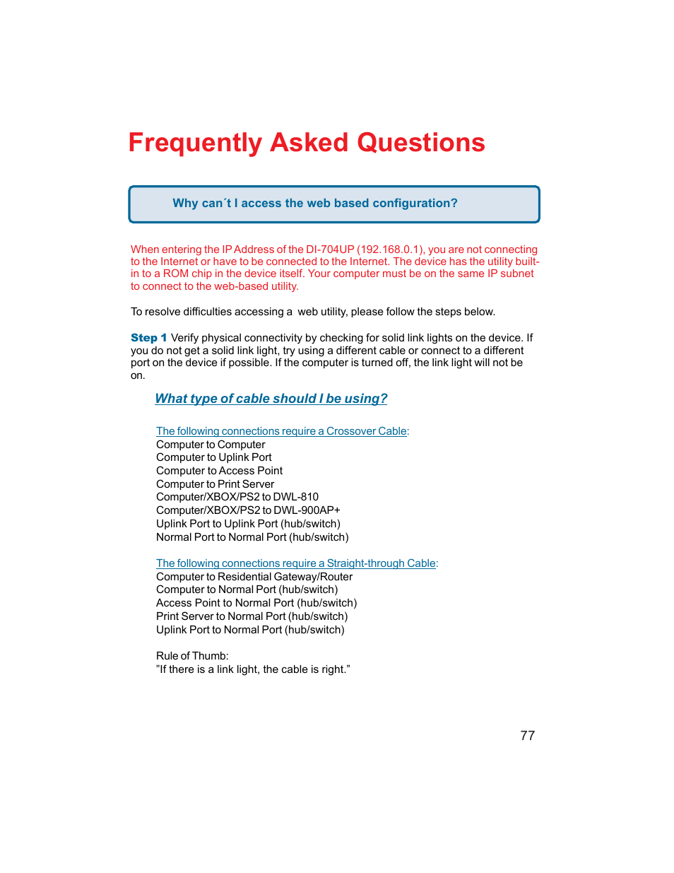 Frequently asked questions | D-Link DI-704UP User Manual | Page 77 / 108