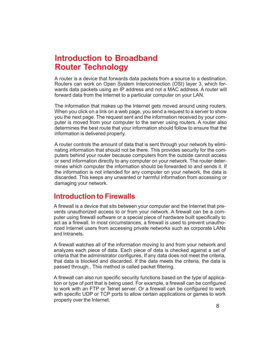 Introduction to broadband router technology, Introduction to firewalls | D-Link DI-704UP User Manual | Page 8 / 108