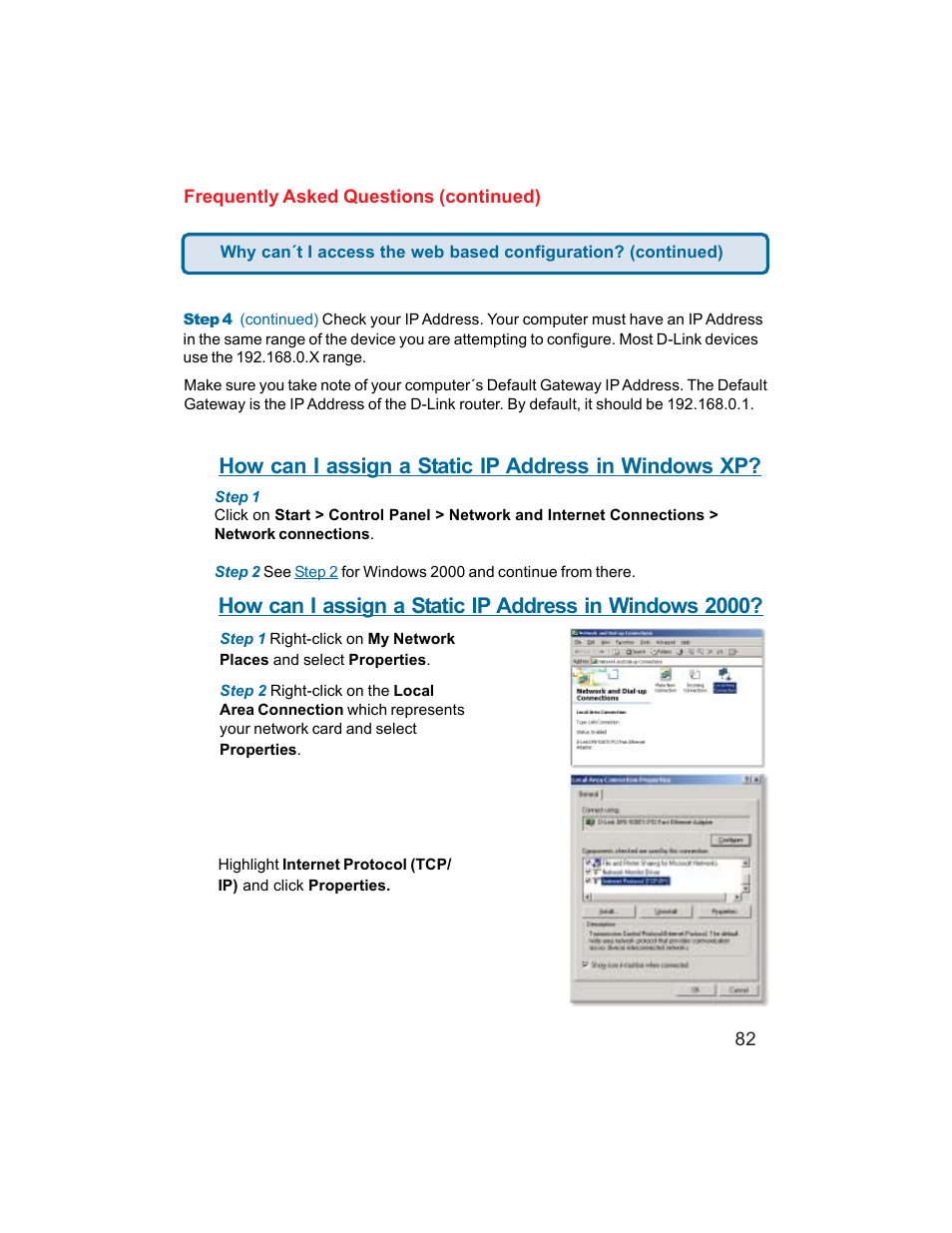 How can i assign a static ip address in windows xp | D-Link DI-704UP User Manual | Page 82 / 108