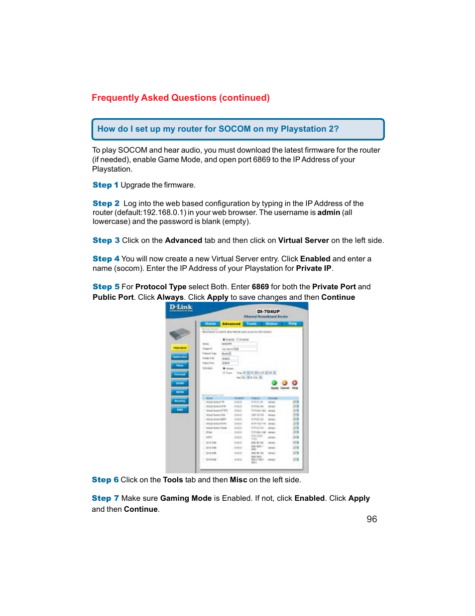96 frequently asked questions (continued) | D-Link DI-704UP User Manual | Page 96 / 108
