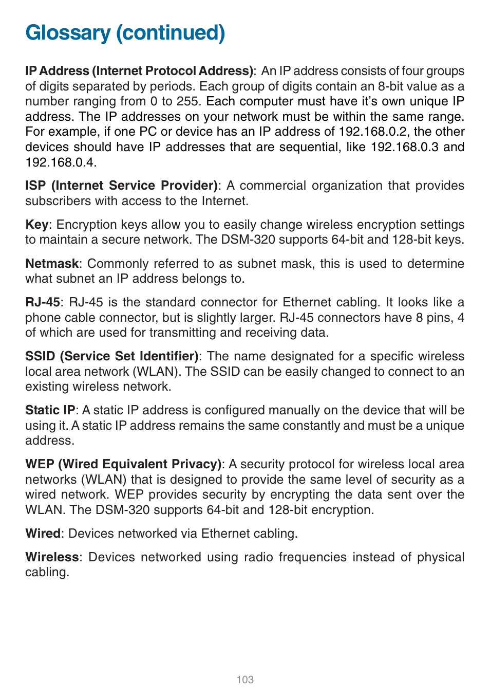 Glossary (continued) | D-Link DSM-320 User Manual | Page 103 / 111