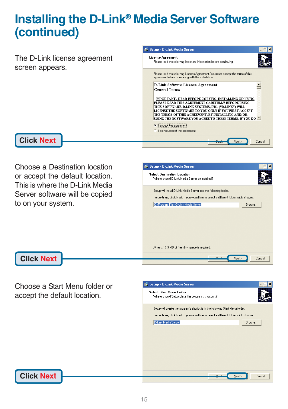 Installing the d-link, Media server software (continued) | D-Link DSM-320 User Manual | Page 15 / 111