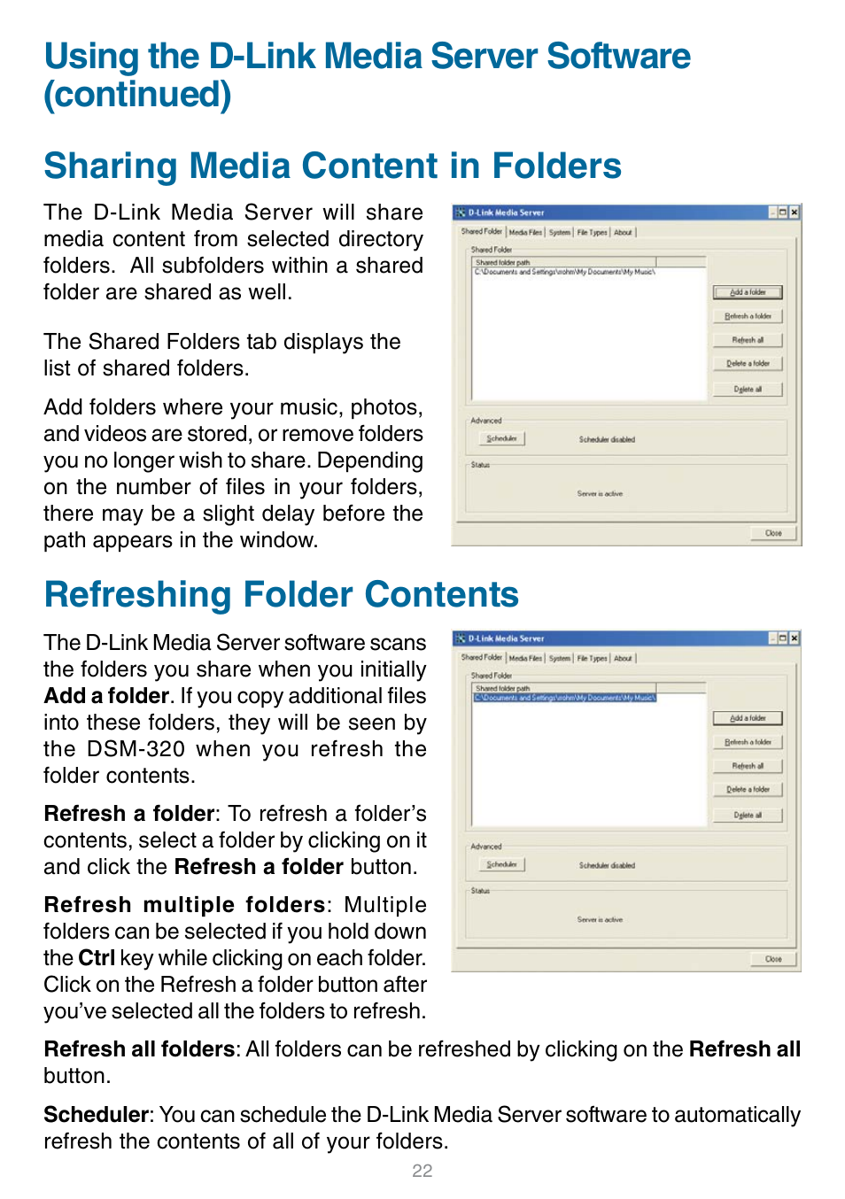 Refreshing folder contents | D-Link DSM-320 User Manual | Page 22 / 111