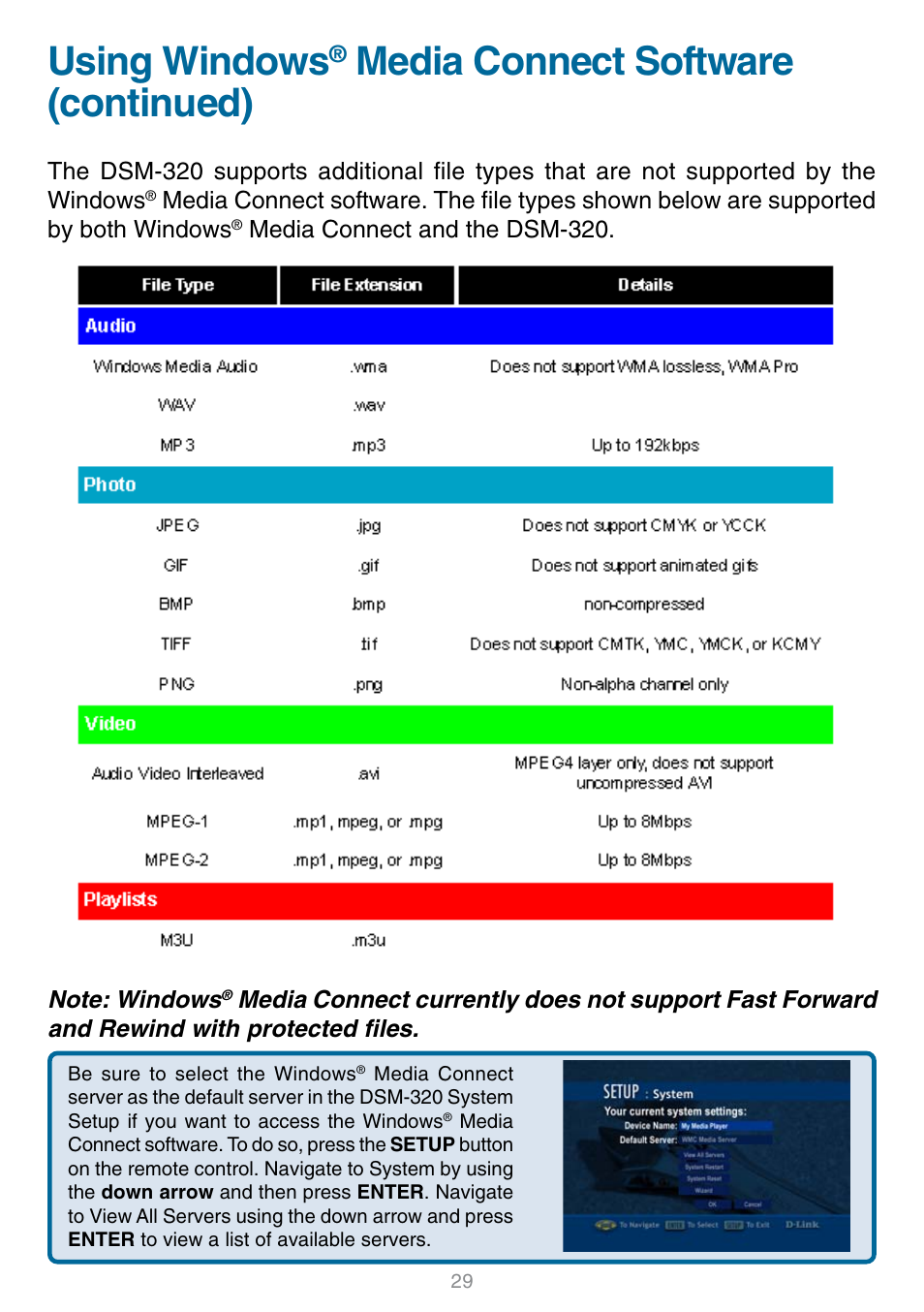 Using windows, Media connect software (continued) | D-Link DSM-320 User Manual | Page 29 / 111