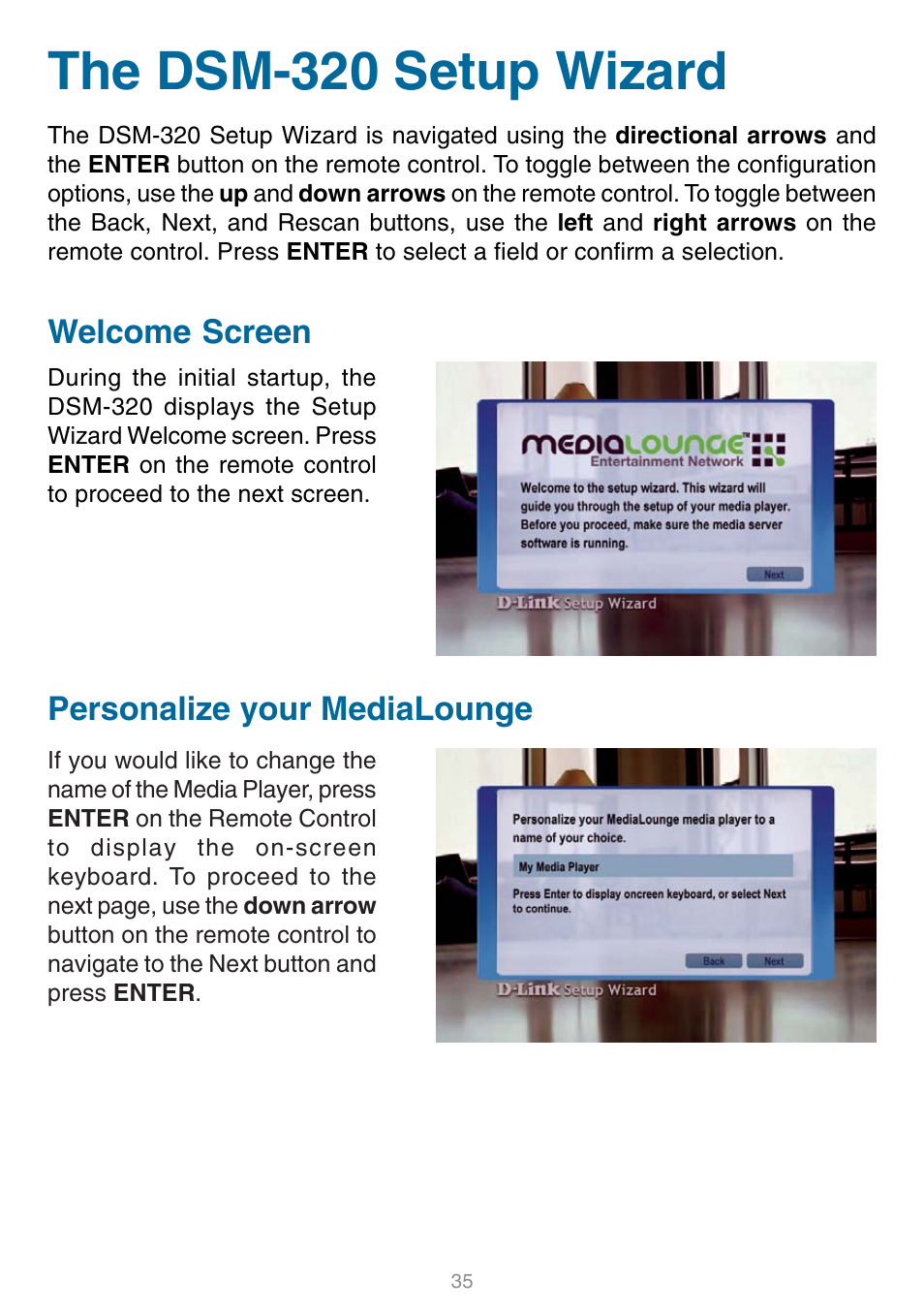 The dsm-320 setup wizard | D-Link DSM-320 User Manual | Page 35 / 111
